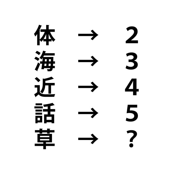 頭の体操クイズ 体 2 海 3 近 4 話 5 さて 草 はいくつ ロケットニュース24