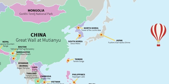 世界各国の 絶対に訪れるべき場所 が一発で分かる地図がこれだ 日本 伏見稲荷大社 アルゼンチン 悪魔の喉笛 北朝鮮 主体思想塔 など ロケットニュース24