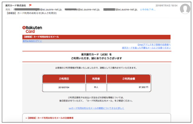 楽天系フィッシングメールに要注意 最新事例その1 ニセ 楽天カード株式会社 からの カード利用のお知らせ 本人ご利用分 ロケットニュース24