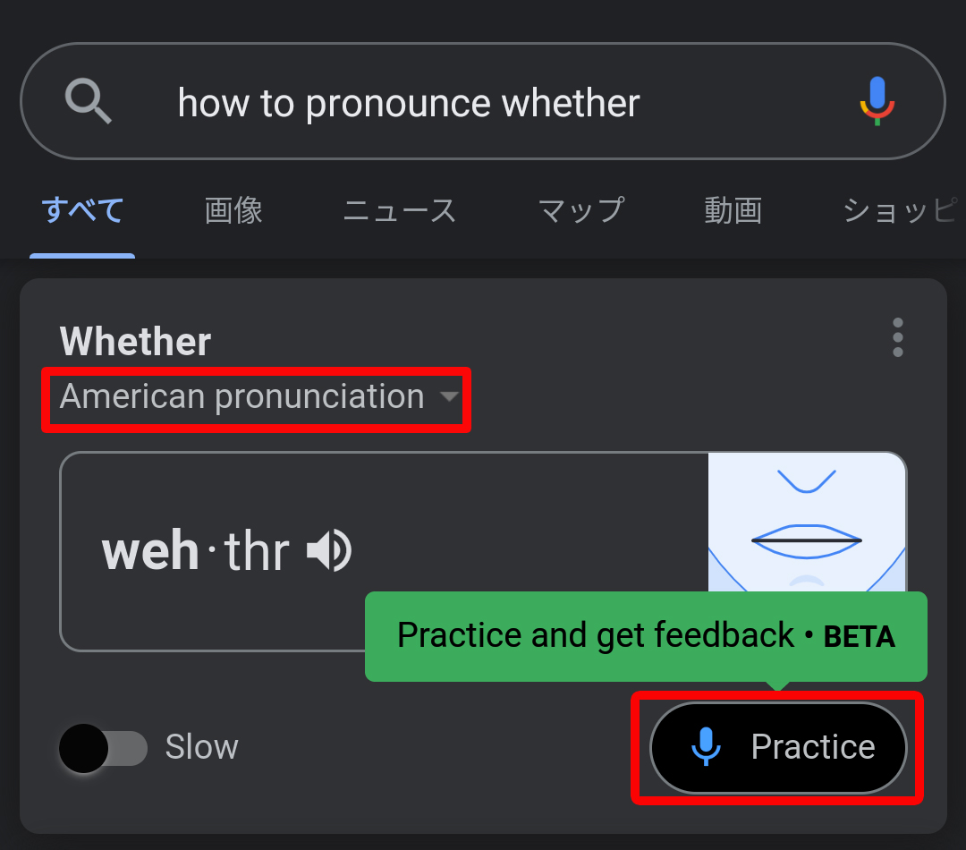 Googleアプリの発音練習機能で Whether の練習をしたけど 全然言えるようになる気がしない ロケットニュース24