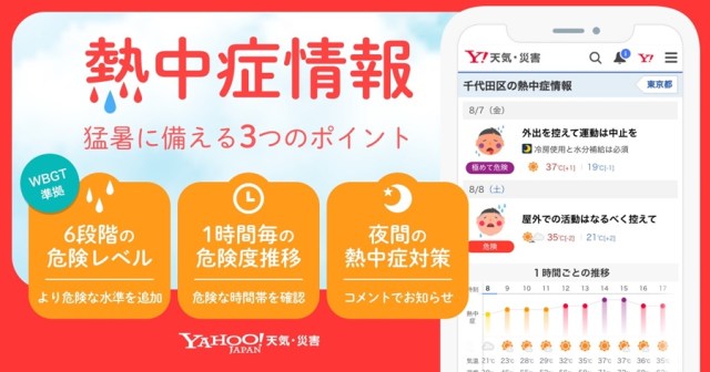 Yahoo 天気 災害の 熱中症情報 が使える イラストと色で1時間ごとの危険指数を知らせてくれるよ Pouch ポーチ